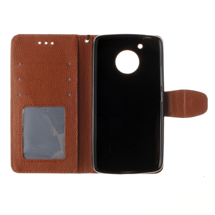 Litchi Skin PU Leather Phone Case with Card Slots for Motorola Moto G5 - Brown-9