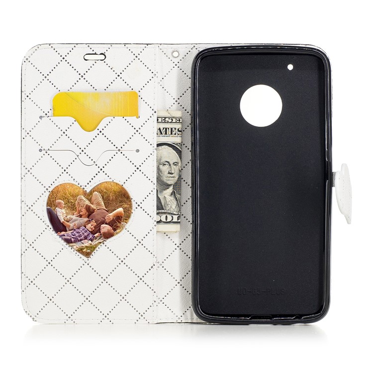 Love Heart Two-tone Leather Wallet Mobile Case Accessory for Motorola Moto G5 Plus - Black-8
