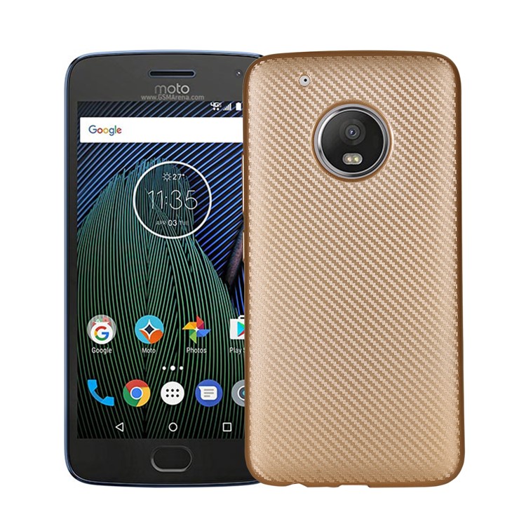 Carbon Fiber Soft TPU Protection Mobile Phone Case for Motorola Moto G5 Plus - Gold-1