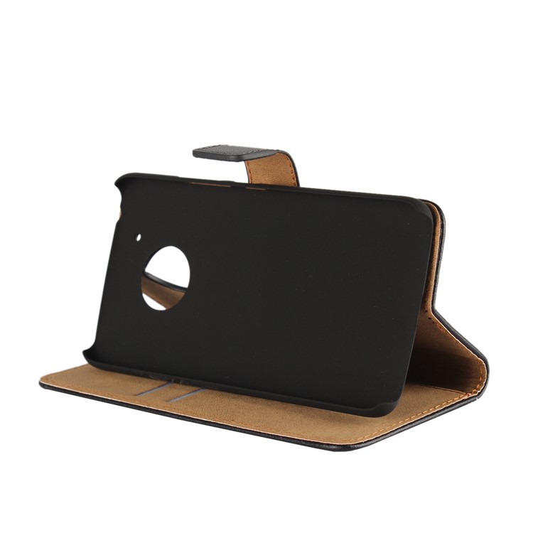 Genuine Split Leather Wallet Magnetic Flip Cover for Motorola Moto G5 - Black-2