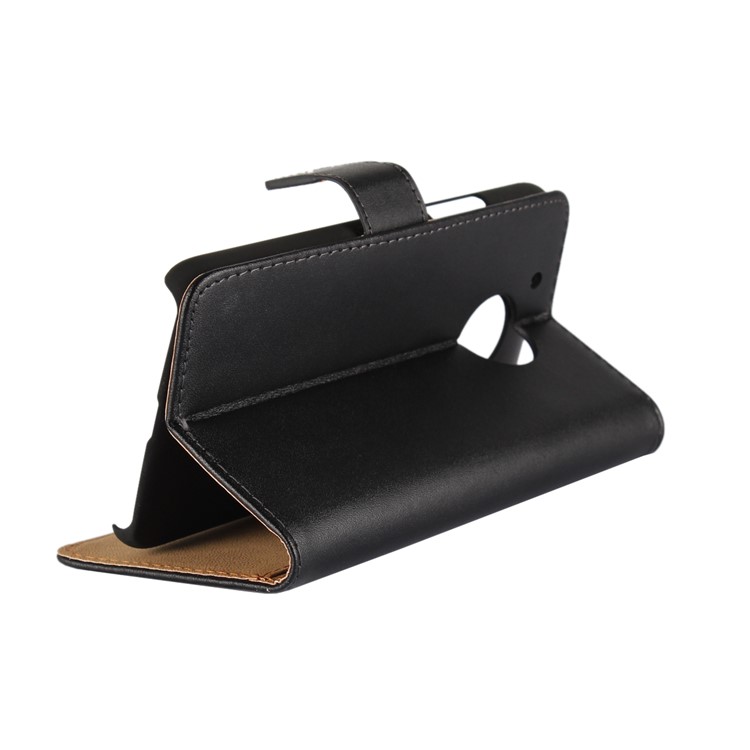 Genuine Split Leather Wallet Magnetic Flip Cover for Motorola Moto G5 - Black-3