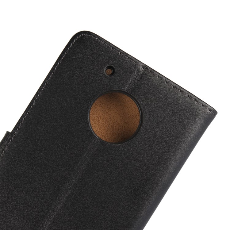 Genuine Split Leather Wallet Magnetic Flip Cover for Motorola Moto G5 - Black-7
