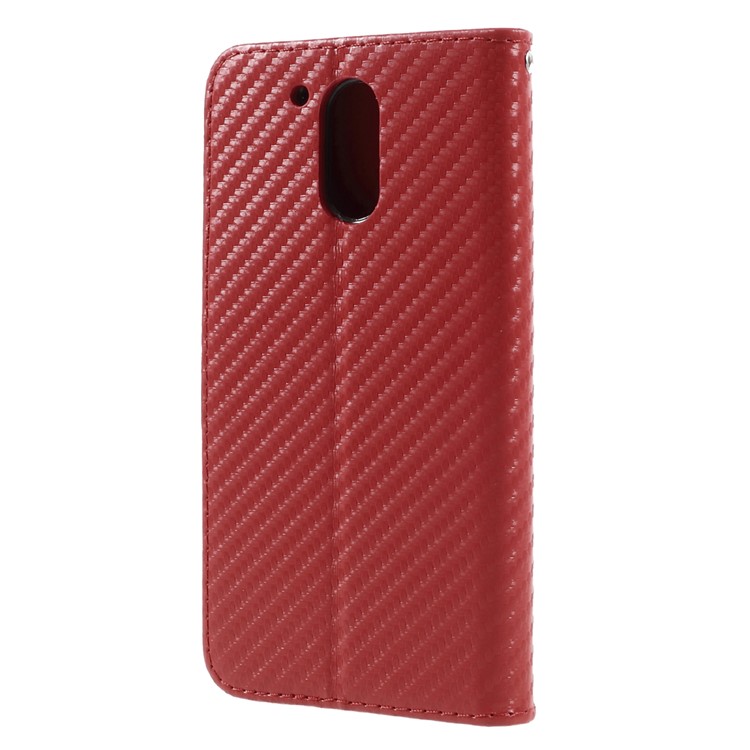 Carbon Fiber Textured Wallet Stand Leather Folio Phone Case for Motorola Moto G4 - Red-2