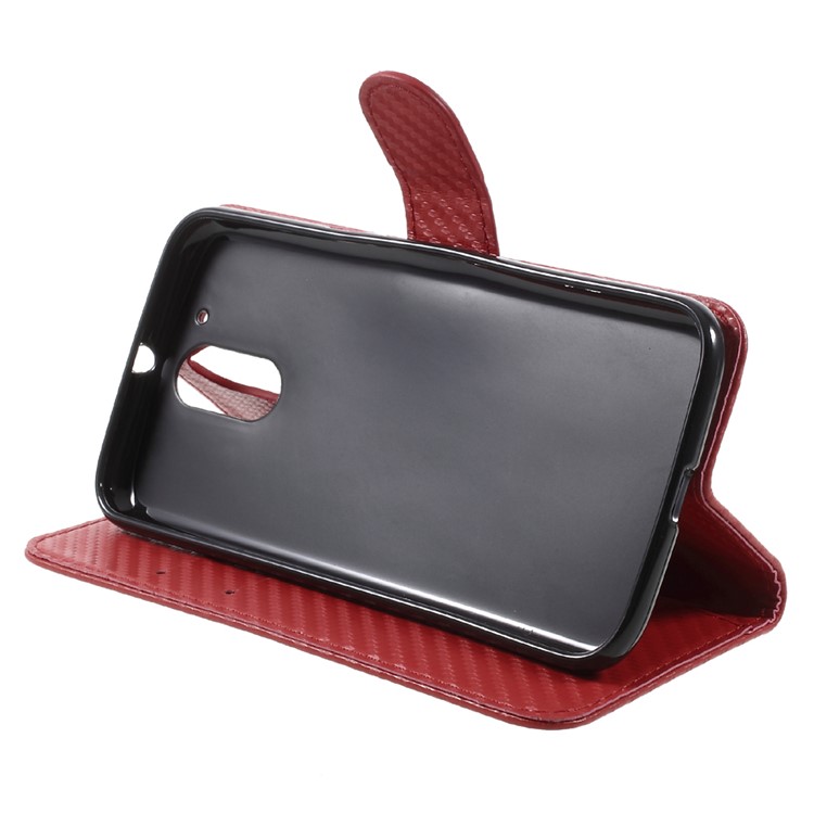 Carbon Fiber Textured Wallet Stand Leather Folio Phone Case for Motorola Moto G4 - Red-3
