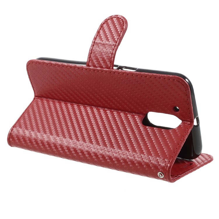 Carbon Fiber Textured Wallet Stand Leather Folio Phone Case for Motorola Moto G4 - Red-4