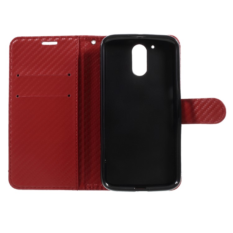 Carbon Fiber Textured Wallet Stand Leather Folio Phone Case for Motorola Moto G4 - Red-5