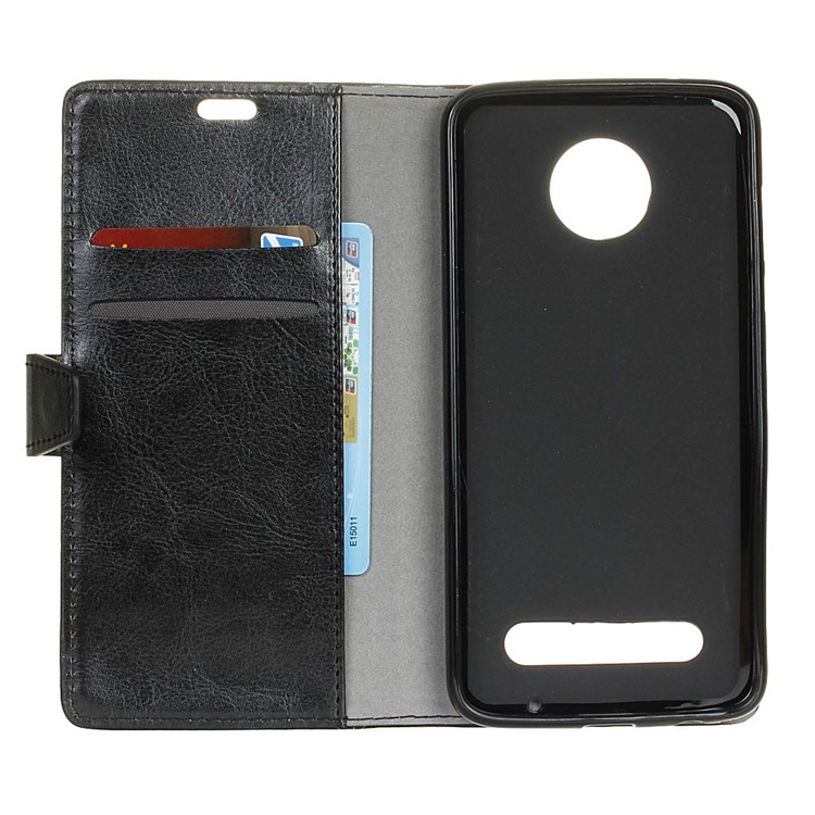 Crazy Horse Leather Wallet Case for Motorola Moto Z2 Plus - Black-3