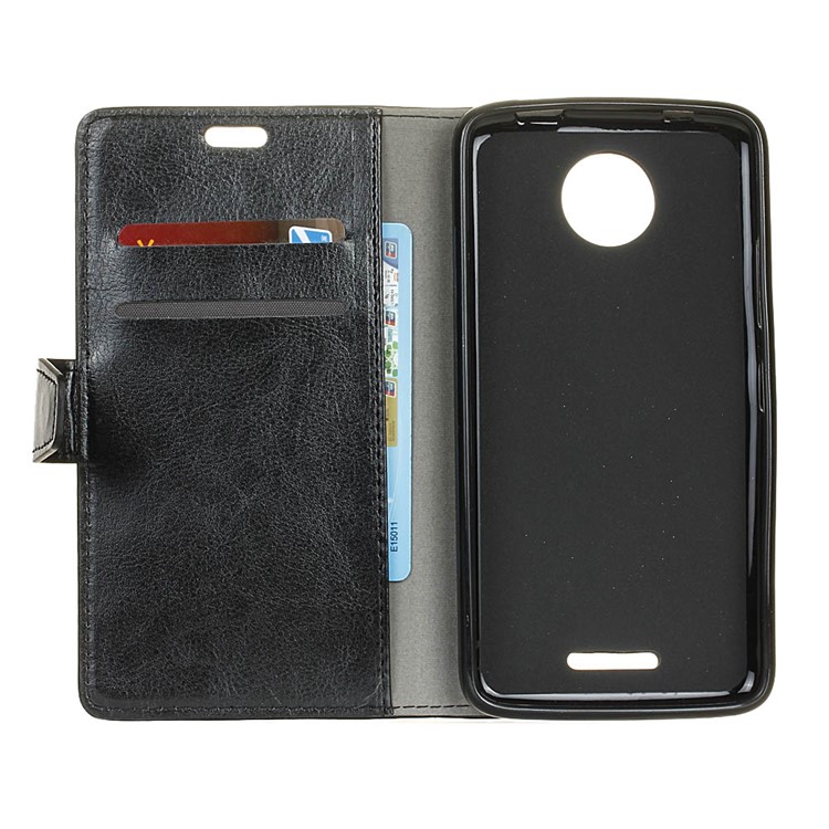 Crazy Horse Wallet Leather Stand Case for Motorola Moto C Plus - Black-3