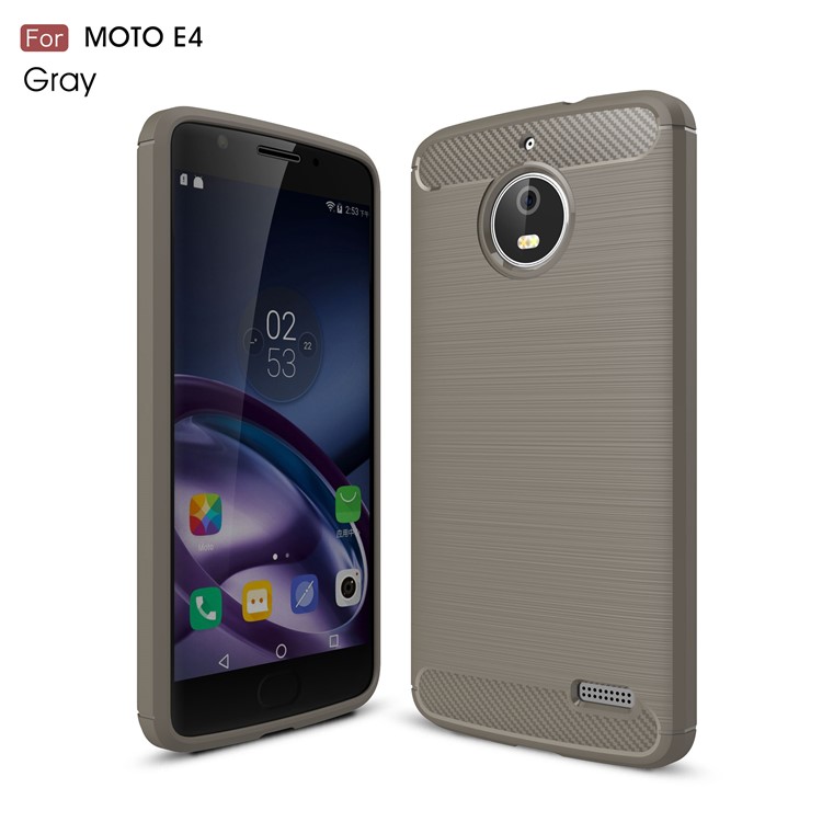 Carbon Fibre Brushed TPU Shell Case for Motorola Moto E4 (EU Version) - Grey-1