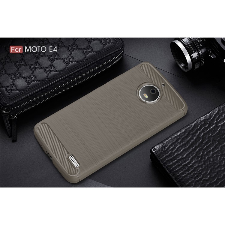 Carbon Fibre Brushed TPU Shell Case for Motorola Moto E4 (EU Version) - Grey-2