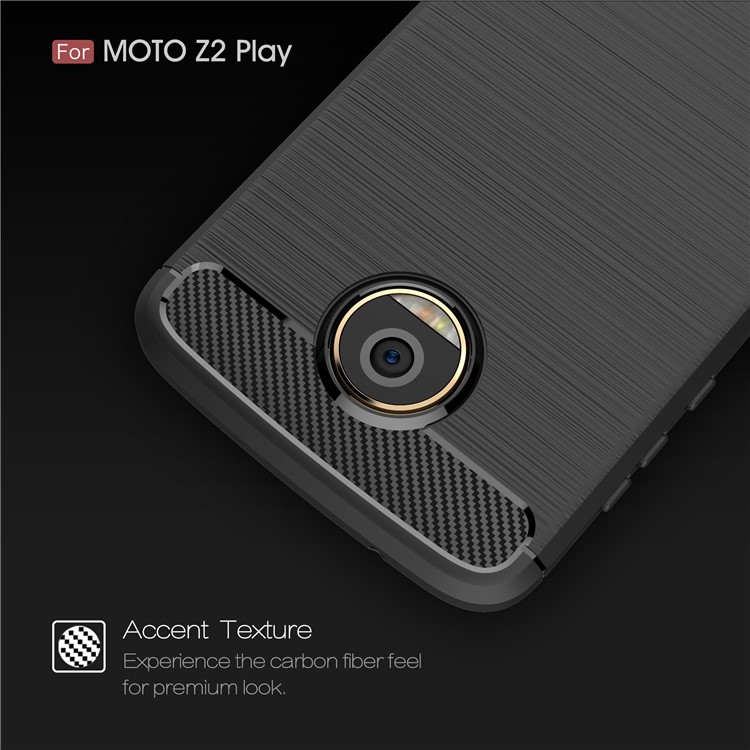 For Motorola Moto Z2 Play Carbon Fiber Texture Brushed TPU Cellphone Cover - Black-4