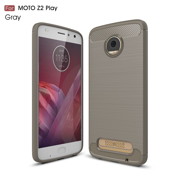 For Motorola Moto Z2 Play Carbon Fiber Texture Brushed TPU Phone Cover - Grey-1