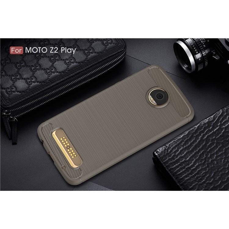 For Motorola Moto Z2 Play Carbon Fiber Texture Brushed TPU Phone Cover - Grey-2