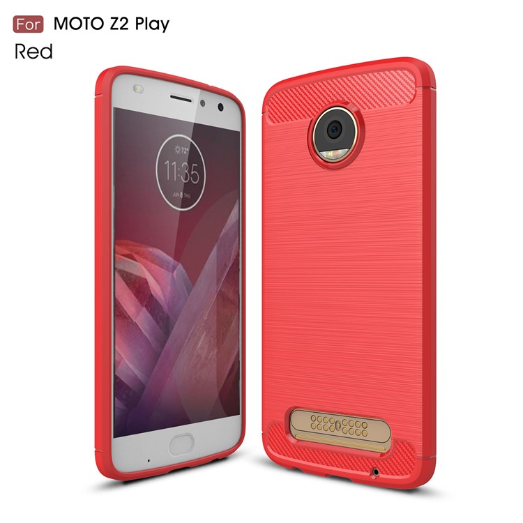 For Motorola Moto Z2 Play Carbon Fiber Texture Brushed TPU Phone Casing - Red-1