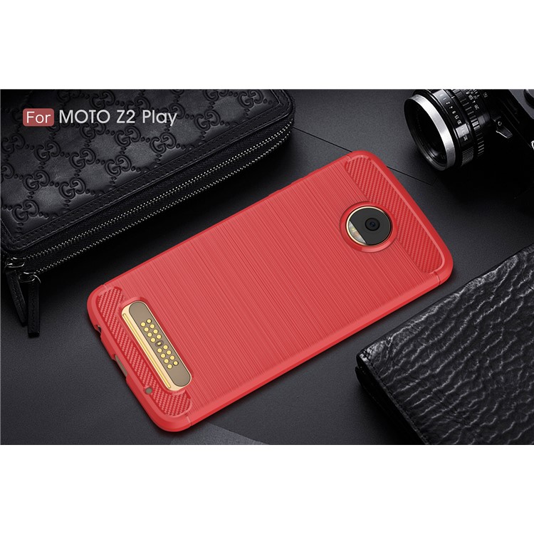 For Motorola Moto Z2 Play Carbon Fiber Texture Brushed TPU Phone Casing - Red-2