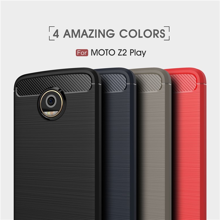 For Motorola Moto Z2 Play Carbon Fiber Texture Brushed TPU Phone Casing - Red-3