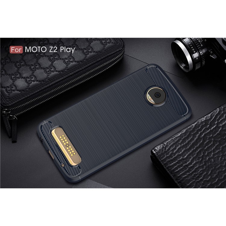 Für Motorola Moto Z2-Spiel Carbon-Faser-Textur-Brushed TPU-Telefon-Kasten - Blau-2