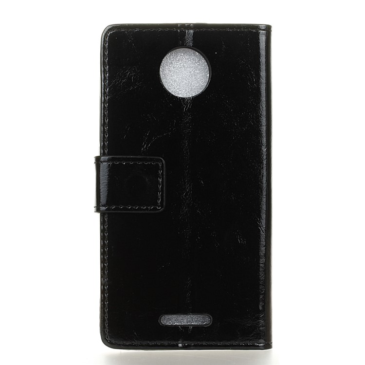 Crazy Horse Grain Leather Wallet Stand Phone Accessory Case for Motorola Moto C Plus - Black-2