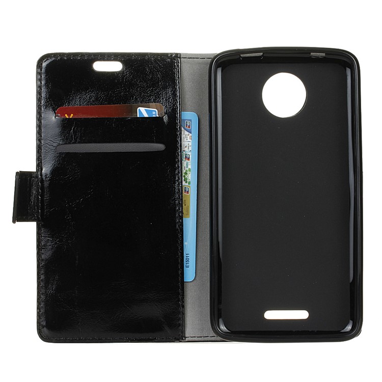 Crazy Horse Grain Leather Wallet Stand Phone Accessory Case for Motorola Moto C Plus - Black-4