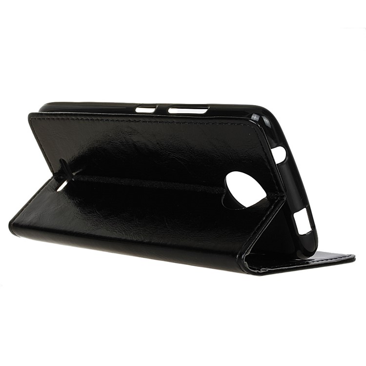 Crazy Horse Grain Leather Wallet Stand Phone Accessory Case for Motorola Moto C Plus - Black-5