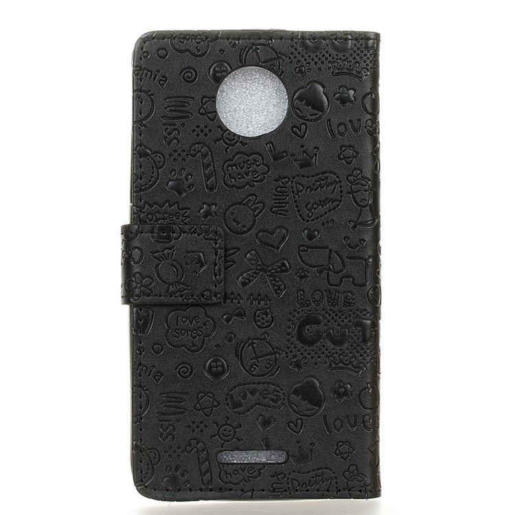 Cartoon Graffiti Card Holder Leather Phone Case for Motorola Moto C Plus - Black-2