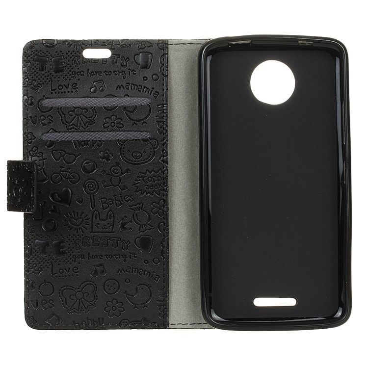 Cartoon Graffiti Card Holder Leather Phone Case for Motorola Moto C Plus - Black-4