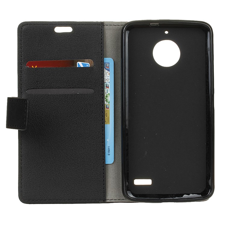 Leather Wallet Stand Phone Cover for Motorola Moto E4 - Black-3