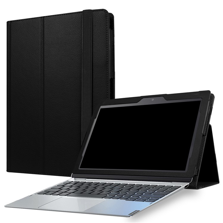 Litchi Skin 2-Fold Leather Stand Folio Case for Lenovo Miix 320 - Black-1