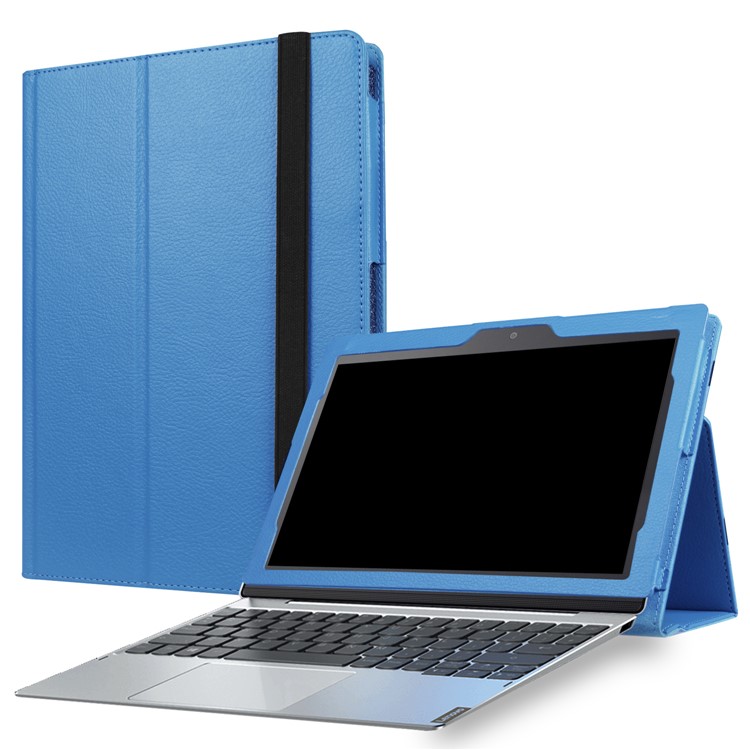 For Lenovo Miix 320 2-Fold Litchi Leather Stand Folio Cover - Baby Blue-1