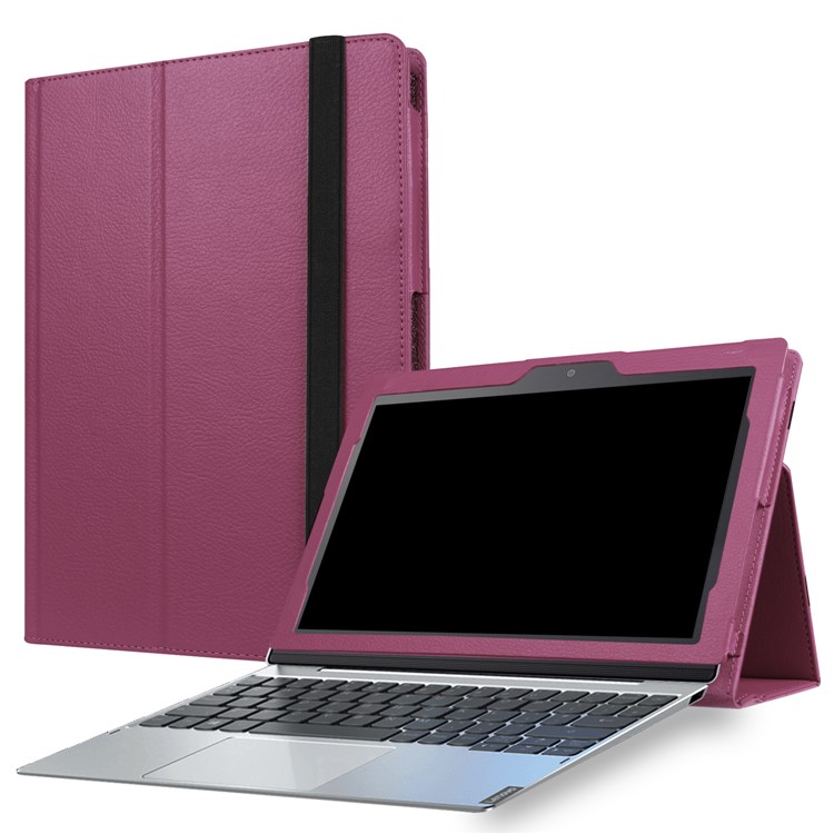 Litchi Skin 2-Pieghevole in cuoio Flip Shell Cover per Lenovo Miix 320 - Viola-1