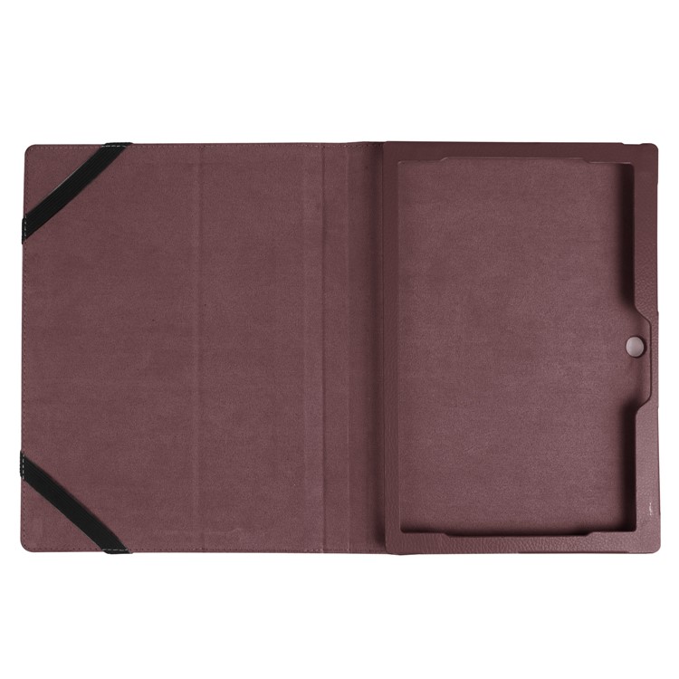 2-Fold Litchi Grain PU Leather Stand Folio Case for Lenovo Miix 320 - Brown-2