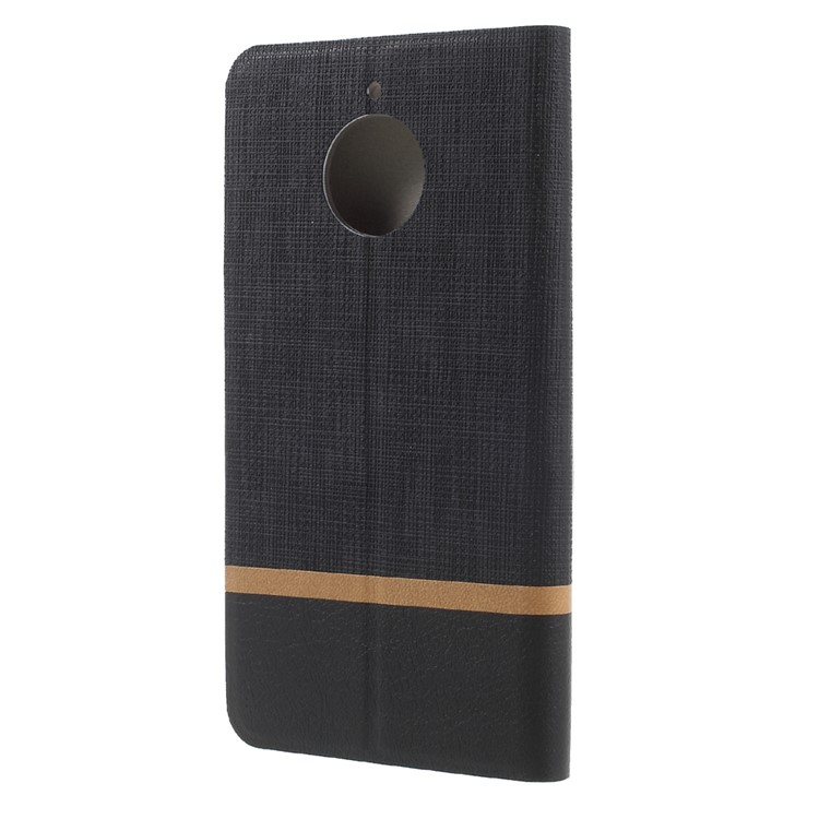 Cross Texture Stand Porte-cartes en cuir Boîtier de téléphone portable pour Motorola Moto E4 Plus Version de l'UE Construit-in acier housse - Noir-2
