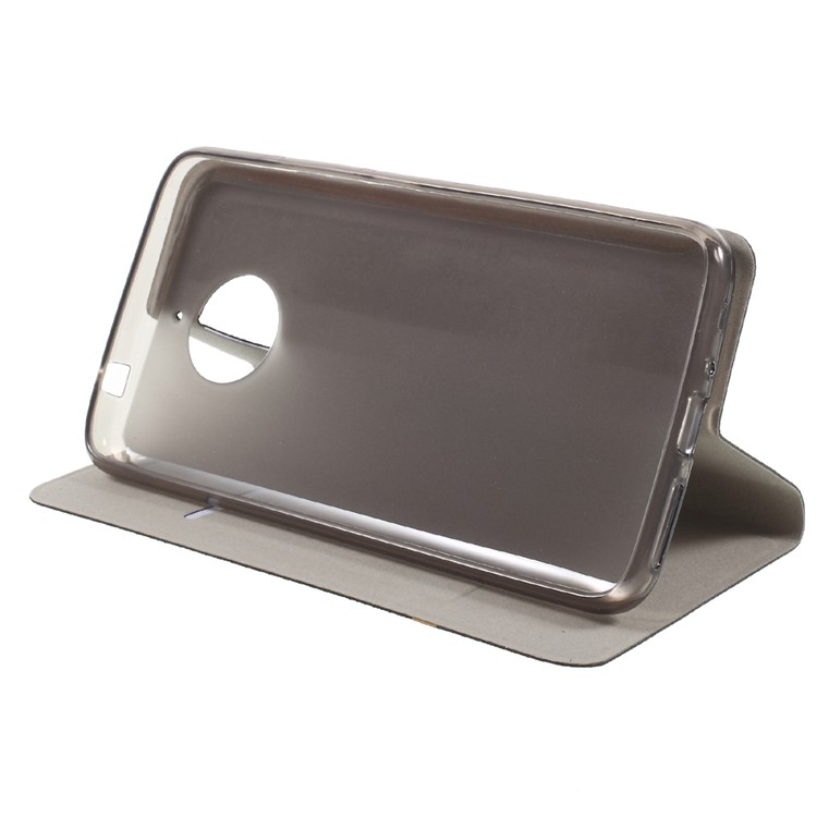 Cross Texture Stand Porte-cartes en cuir Boîtier de téléphone portable pour Motorola Moto E4 Plus Version de l'UE Construit-in acier housse - Noir-3