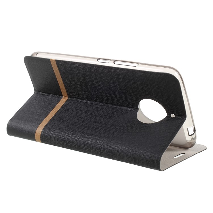 Cross Texture Stand Porte-cartes en cuir Boîtier de téléphone portable pour Motorola Moto E4 Plus Version de l'UE Construit-in acier housse - Noir-4