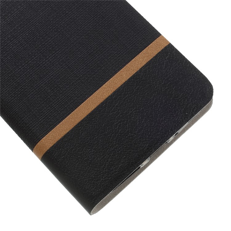 Cross Texture Stand Porte-cartes en cuir Boîtier de téléphone portable pour Motorola Moto E4 Plus Version de l'UE Construit-in acier housse - Noir-6