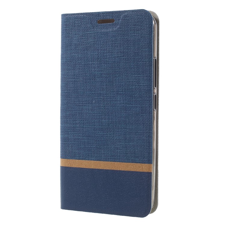Cross Texture Leather Card Holder Protective Case Accessory with Stand for Motorola Moto E4 Plus EU Version Built-in Steel Sheet - Dark Blue-1