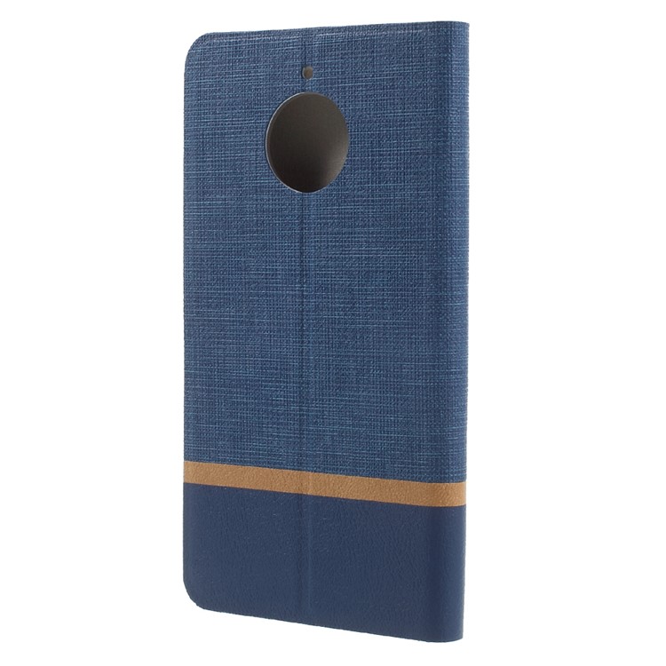 Cross Texture Leather Card Holder Protective Case Accessory with Stand for Motorola Moto E4 Plus EU Version Built-in Steel Sheet - Dark Blue-2