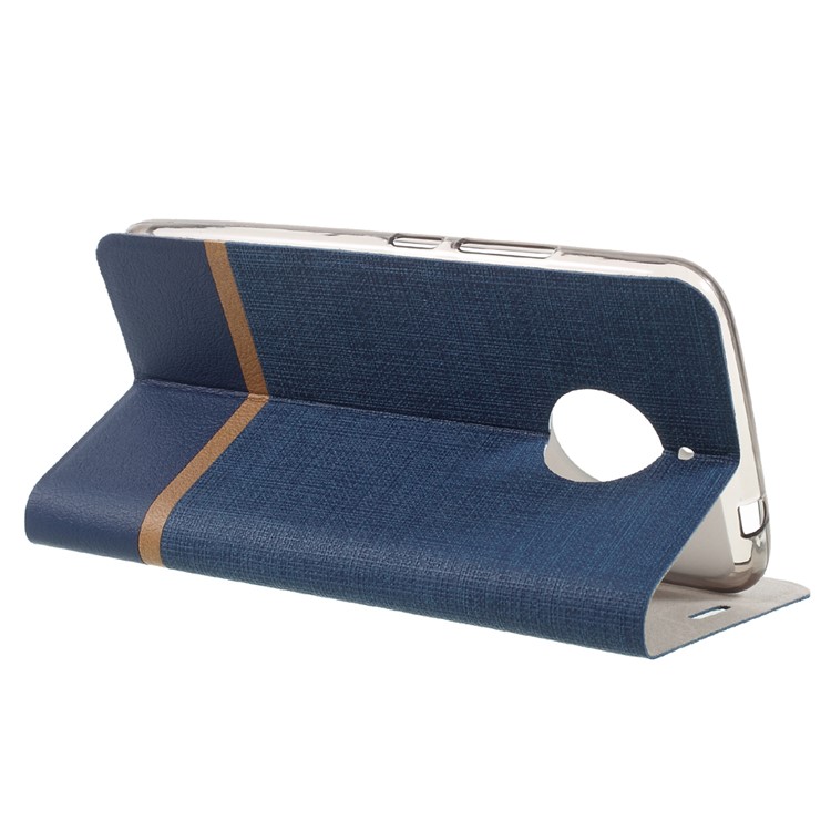 Cross Texture Leather Card Holder Protective Case Accessory with Stand for Motorola Moto E4 Plus EU Version Built-in Steel Sheet - Dark Blue-4