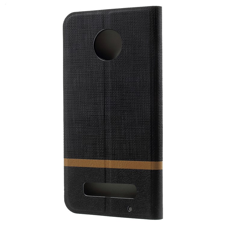 Cross Grain Card Slot Leather Flip Stand Phone Cover for Motorola Moto Z2 Play Built-in Steel Sheet - Black-2