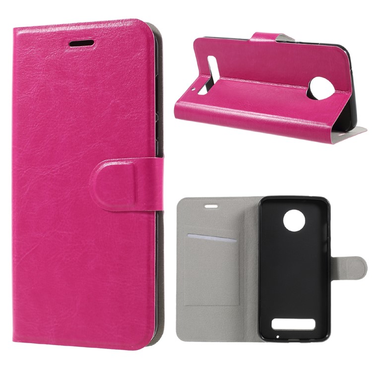 For Motorola Moto Z2 Play Crazy Horse PU Leather Case Built-in Steel Sheet - Rose-1