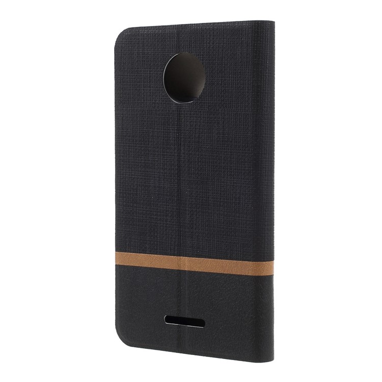 Cross Grain Card Slot Leather Mobile Phone Case Accessory for Motorola Moto C 2017 Built-in Steel Sheet - Black-2