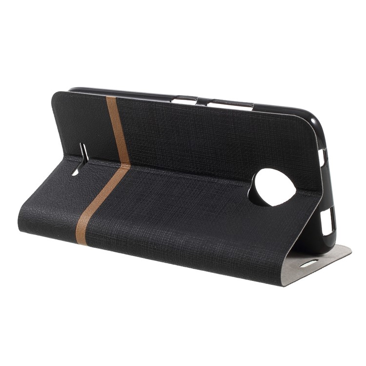Cross Grain Card Slot Leather Mobile Phone Case Accessory for Motorola Moto C 2017 Built-in Steel Sheet - Black-4