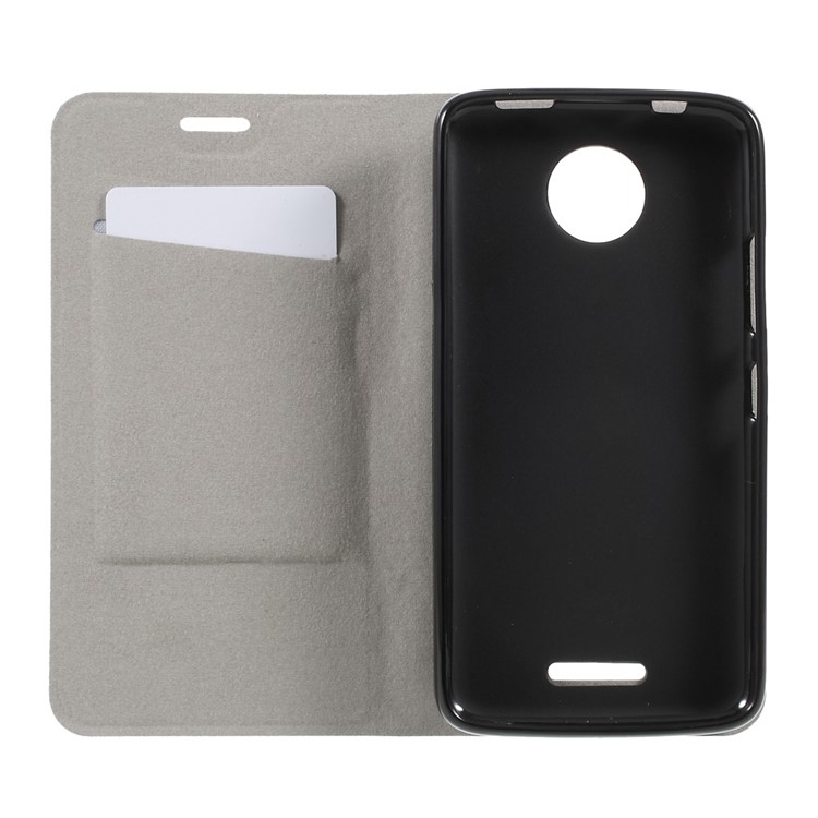 Cross Grain Card Slot Leather Mobile Phone Case Accessory for Motorola Moto C 2017 Built-in Steel Sheet - Black-5