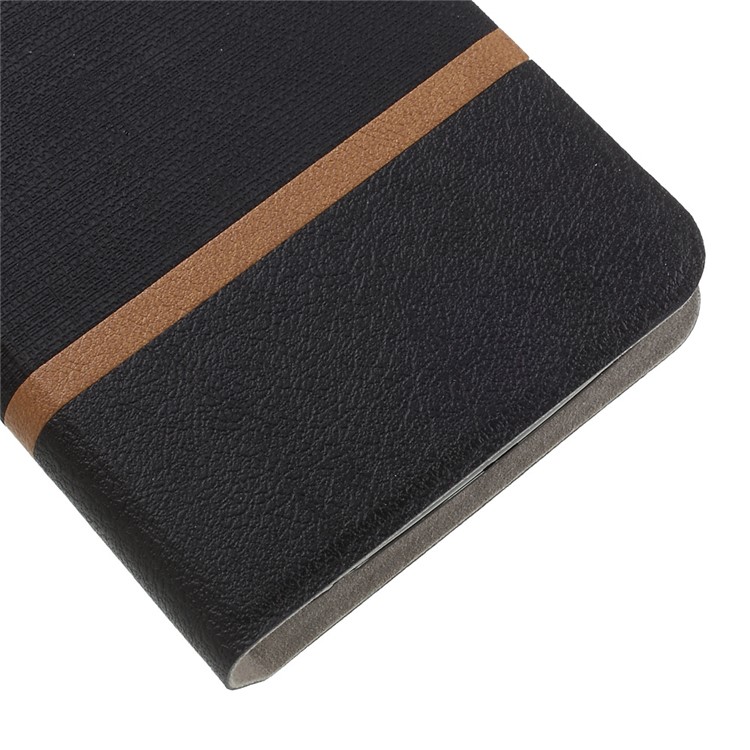 Cross Grain Card Slot Leather Mobile Phone Case Accessory for Motorola Moto C 2017 Built-in Steel Sheet - Black-6