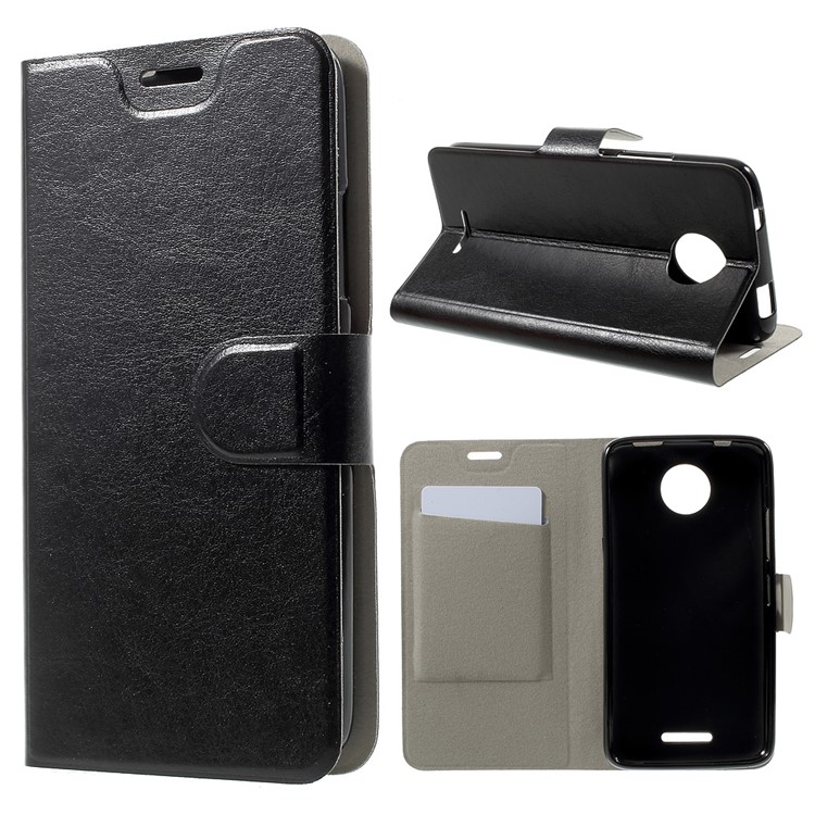 For Motorola Moto C 2017 Crazy Horse Leather Stand Case (Built-in Steel Sheet) - White-1