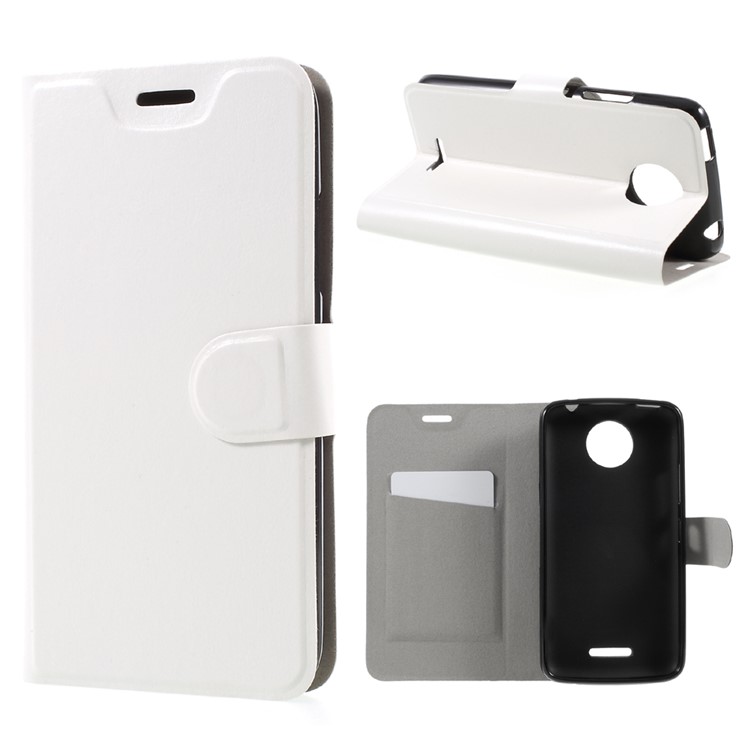 Crazy Horse Card Holder Stand Leather Cover Case (Built-in Steel Sheet) for Motorola Moto C Plus - Black-1