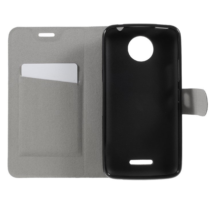 Crazy Horse Card Holder Stand Leather Cover Case (Built-in Steel Sheet) for Motorola Moto C Plus - Black-5