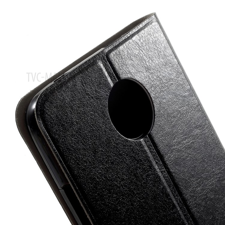 Crazy Horse Card Holder Stand Leather Cover Case (Built-in Steel Sheet) for Motorola Moto C Plus - Black-9