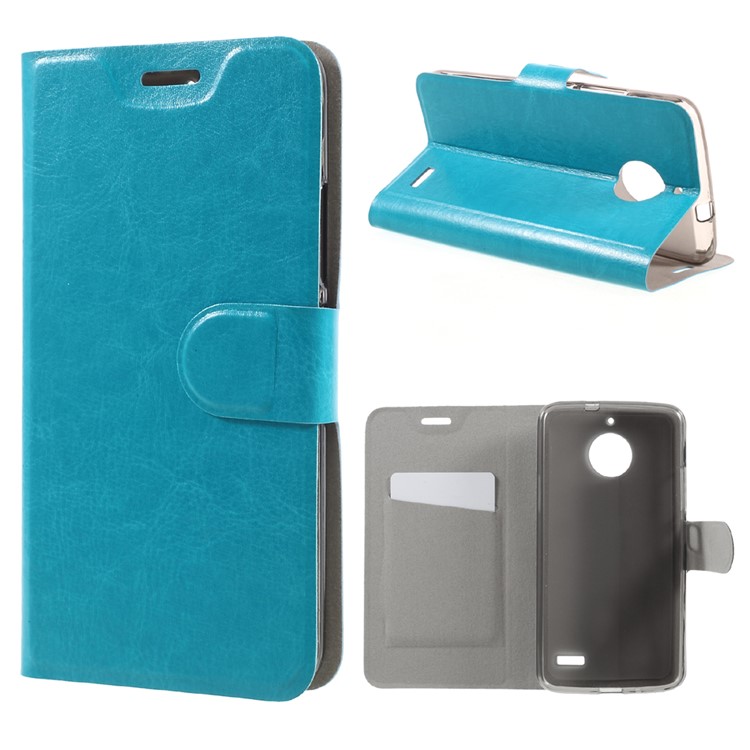 Crazy Horse Card Holder Leather Mobile Case for Motorola Moto E4 Built-in Steel Sheet - Blue-1