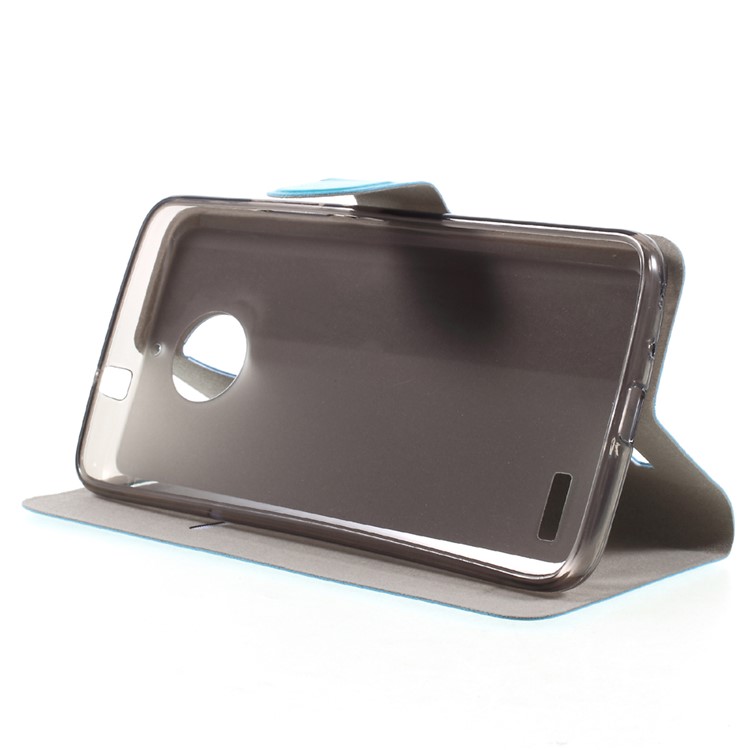 Crazy Horse Card Holder Leather Mobile Case for Motorola Moto E4 Built-in Steel Sheet - Blue-3